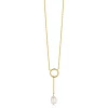 Clearance Zinzi gold plated zilveren Y-ketting met open rondje en bungelend witte zoetwaterparel in organische vorm 42-45cm ZIC2615