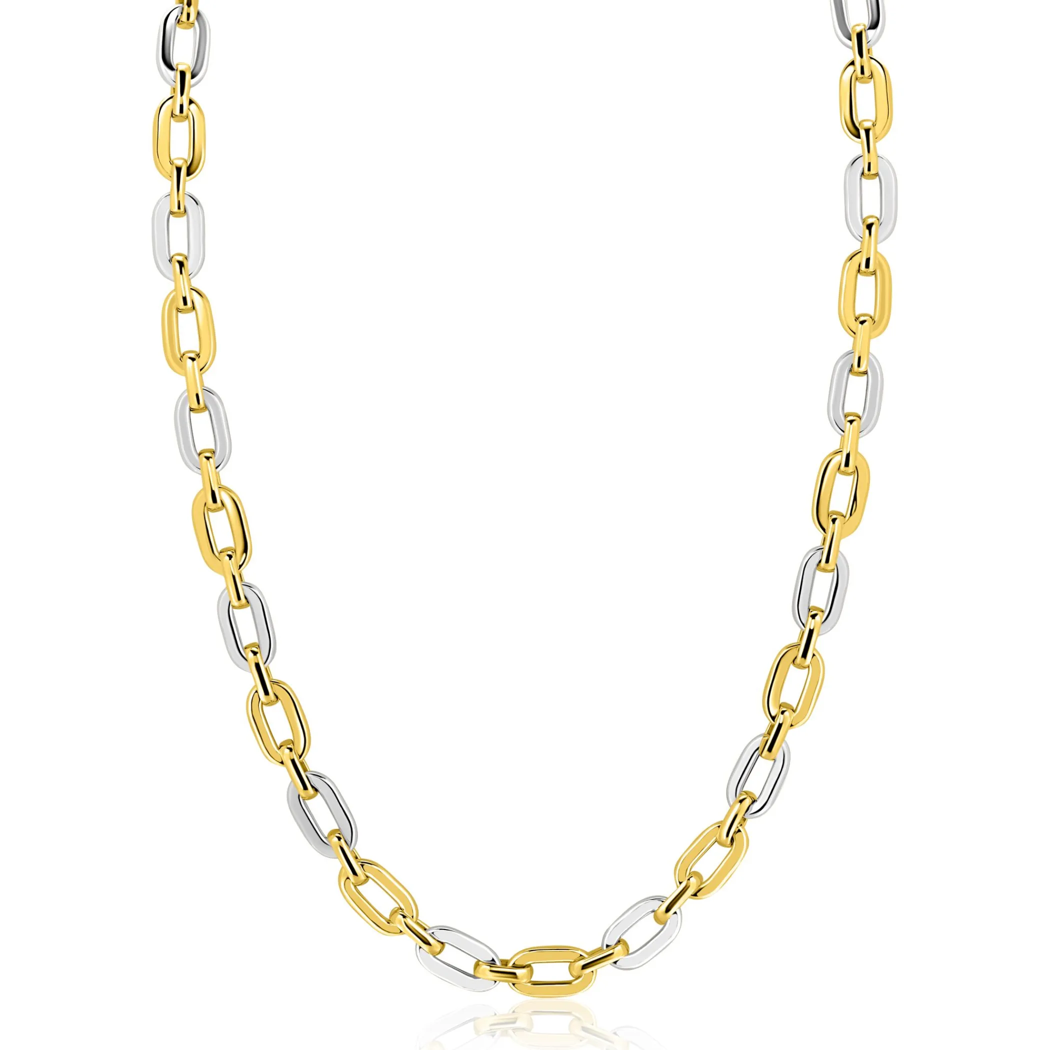 New Zinzi gold plated zilveren schakelketting 42-45cm met bicolor rechthoekige schakels (6,5mm breed) ZIC2757