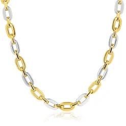 New Zinzi gold plated zilveren schakelketting 42-45cm met bicolor rechthoekige schakels (6,5mm breed) ZIC2757