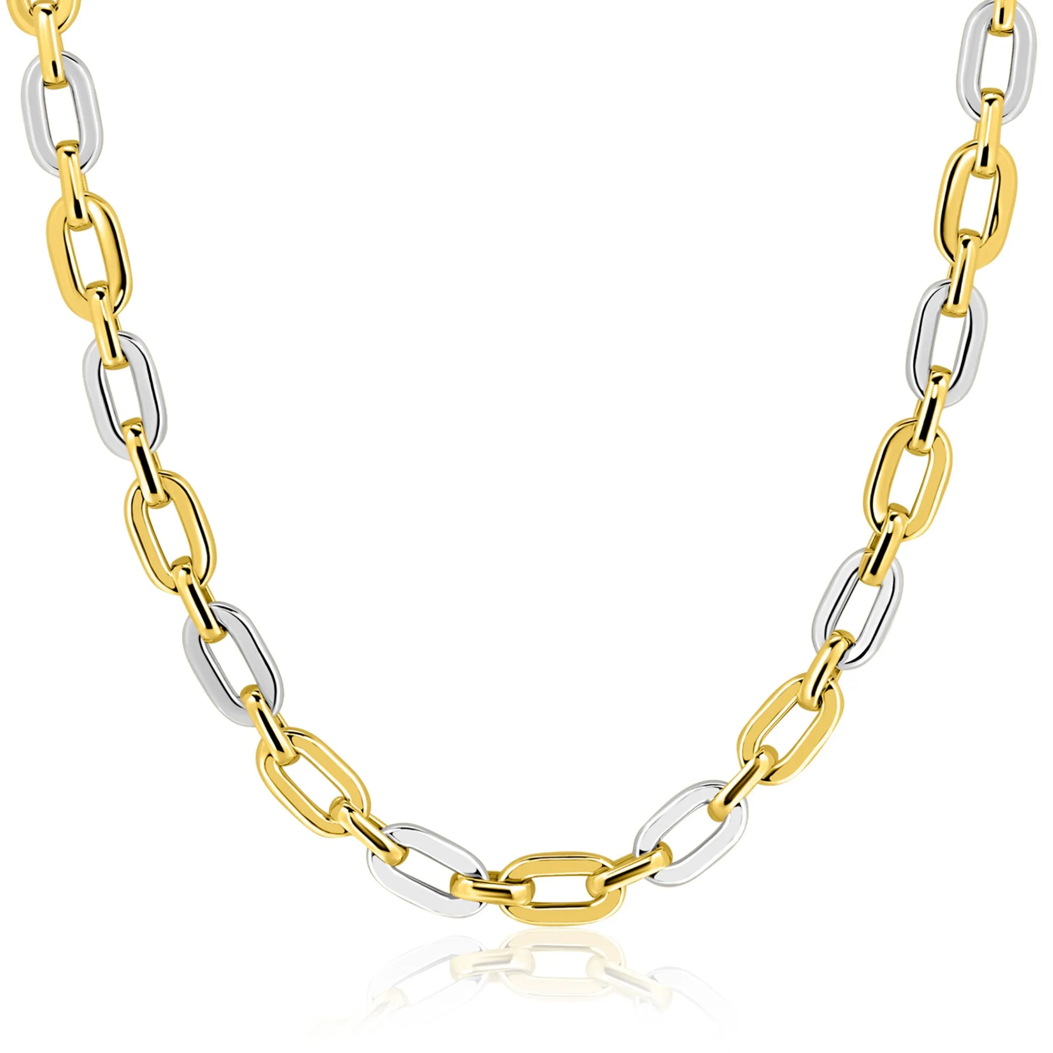 New Zinzi gold plated zilveren schakelketting 42-45cm met bicolor rechthoekige schakels (6,5mm breed) ZIC2757