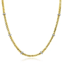 Hot Zinzi gold plated zilveren vierkante schakel ketting 6mm breed afwisselend bezet met witte zirkonia's 45cm ZIC2678Y
