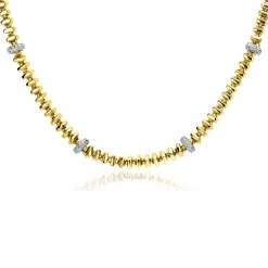 Hot Zinzi gold plated zilveren vierkante schakel ketting 6mm breed afwisselend bezet met witte zirkonia's 45cm ZIC2678Y