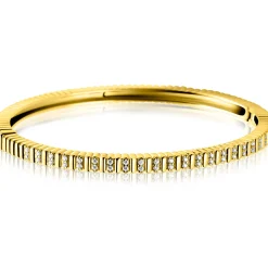 Online Zinzi gold plated zilveren bangle armband 4mm breed, bezet met witte zirkonia's 60mm ZIA2686Y