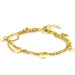 Online Zinzi gold plated zilveren multi-look armband met gourmet en figaro schakels met 5 ronde plaatjes ZIA2368