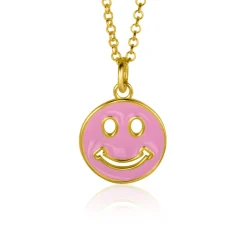 Best Zinzi gold plated zilveren hanger smiley rond 15mm met roze emaille ZIH2312R (zonder collier)