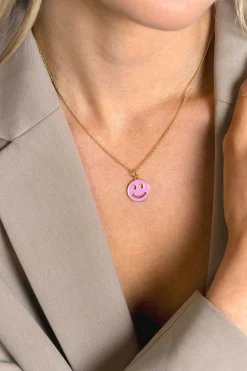 Best Zinzi gold plated zilveren hanger smiley rond 15mm met roze emaille ZIH2312R (zonder collier)