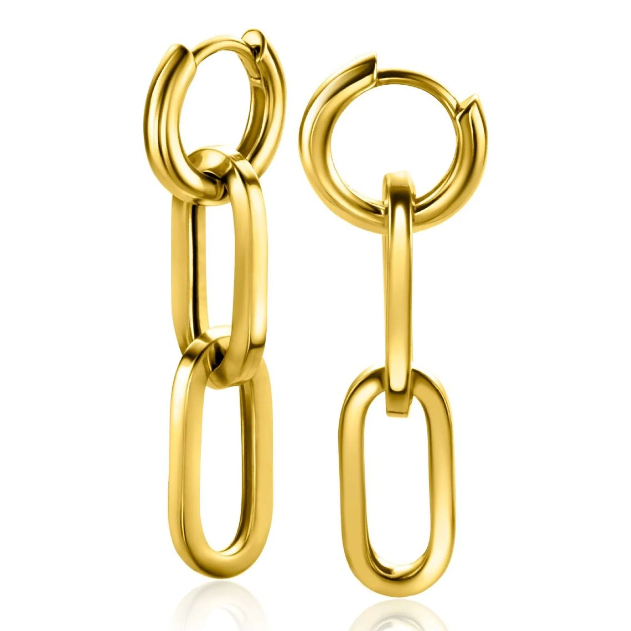 Sale Zinzi gold plated zilveren oorbedels twee lange paperclip schakels 37mm ZICH2352G (zonder oorringen)
