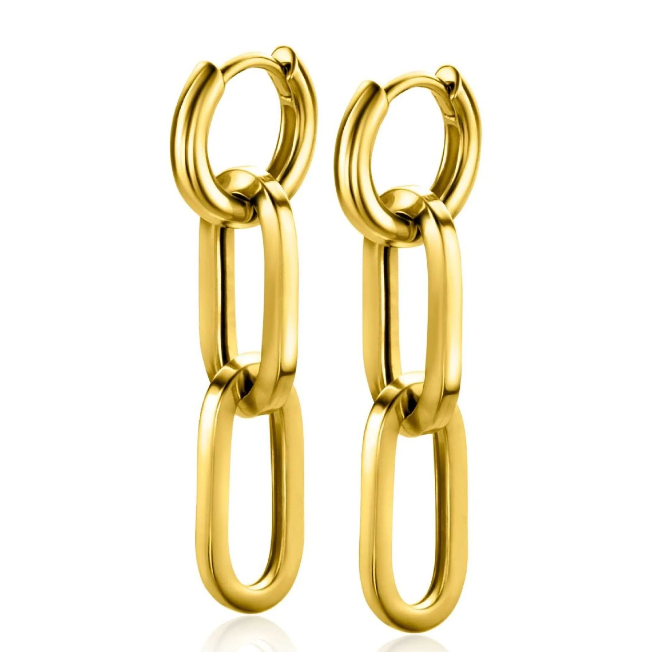 Sale Zinzi gold plated zilveren oorbedels twee lange paperclip schakels 37mm ZICH2352G (zonder oorringen)