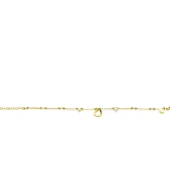 Discount Zinzi gold plated zilveren fantasie armband met 15 kleine bolletjes, twee bungelende witte pareltjes en met speelse organische open vorm in het midden 17-20cm ZIA2405