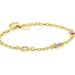 Clearance Zinzi gold plated zilveren schakelarmband met ronde en vierkante zettingen pastel en paars 17-20cm ZIA2525G
