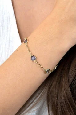 Clearance Zinzi gold plated zilveren schakelarmband met ronde en vierkante zettingen pastel en paars 17-20cm ZIA2525G