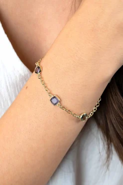 Clearance Zinzi gold plated zilveren schakelarmband met ronde en vierkante zettingen pastel en paars 17-20cm ZIA2525G