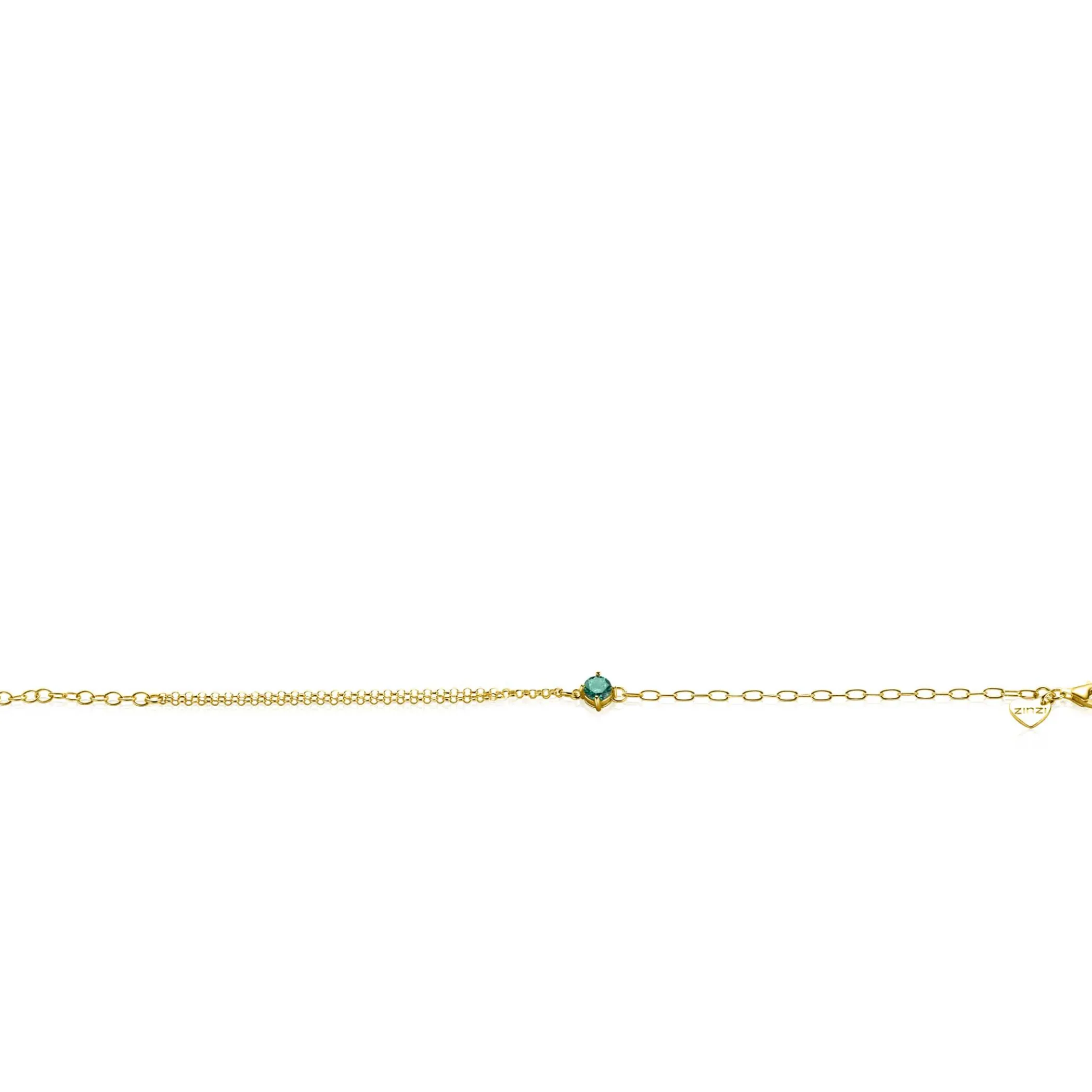 Hot Zinzi gold plated zilveren multi-look armband met ovale en jasseron schakels, met ronde groene kleursteen in vierpootszetting 17-19cm ZIA2660G