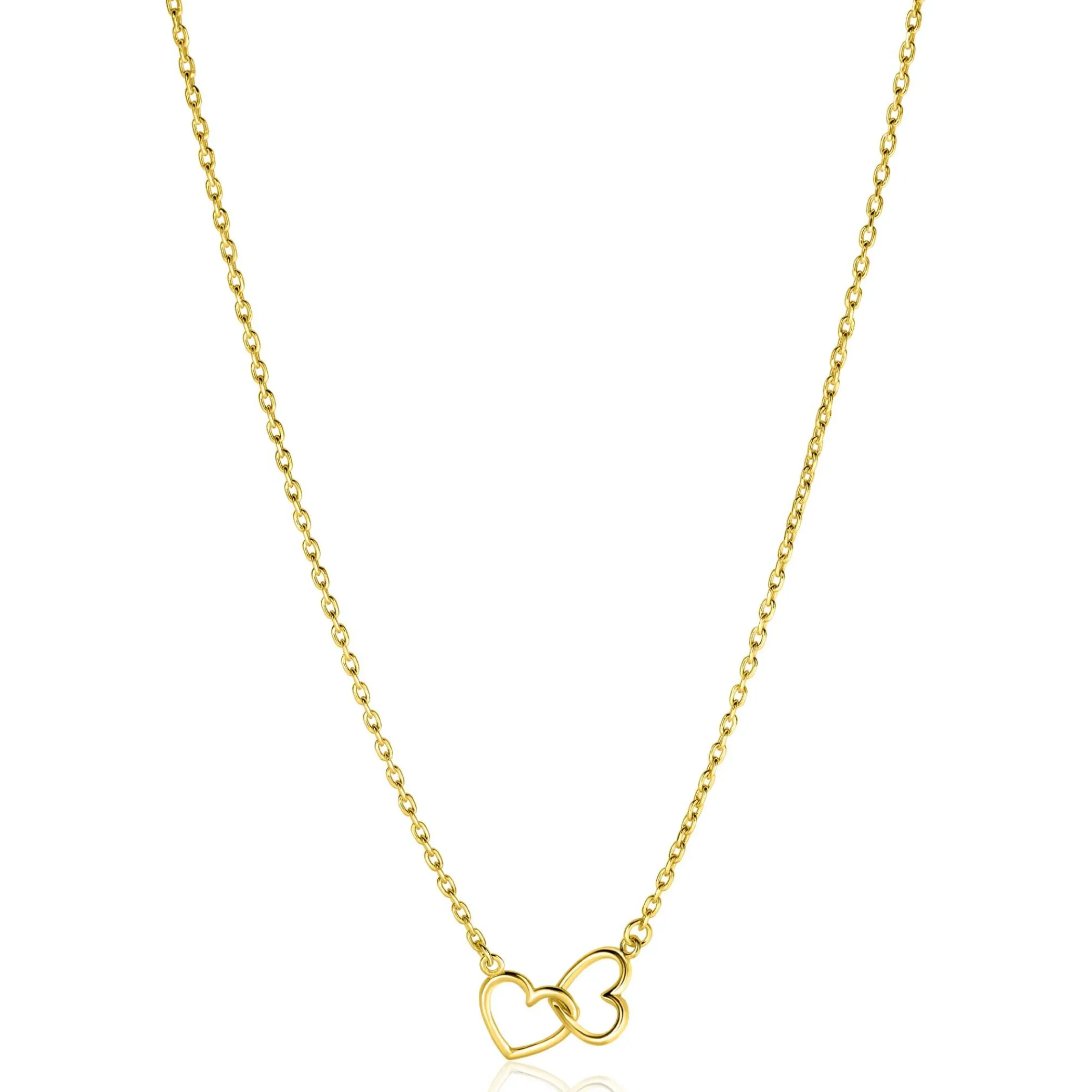 New Zinzi gold plated zilveren ketting met 2 verbonden hartjes 40-45cm ZIC2513G