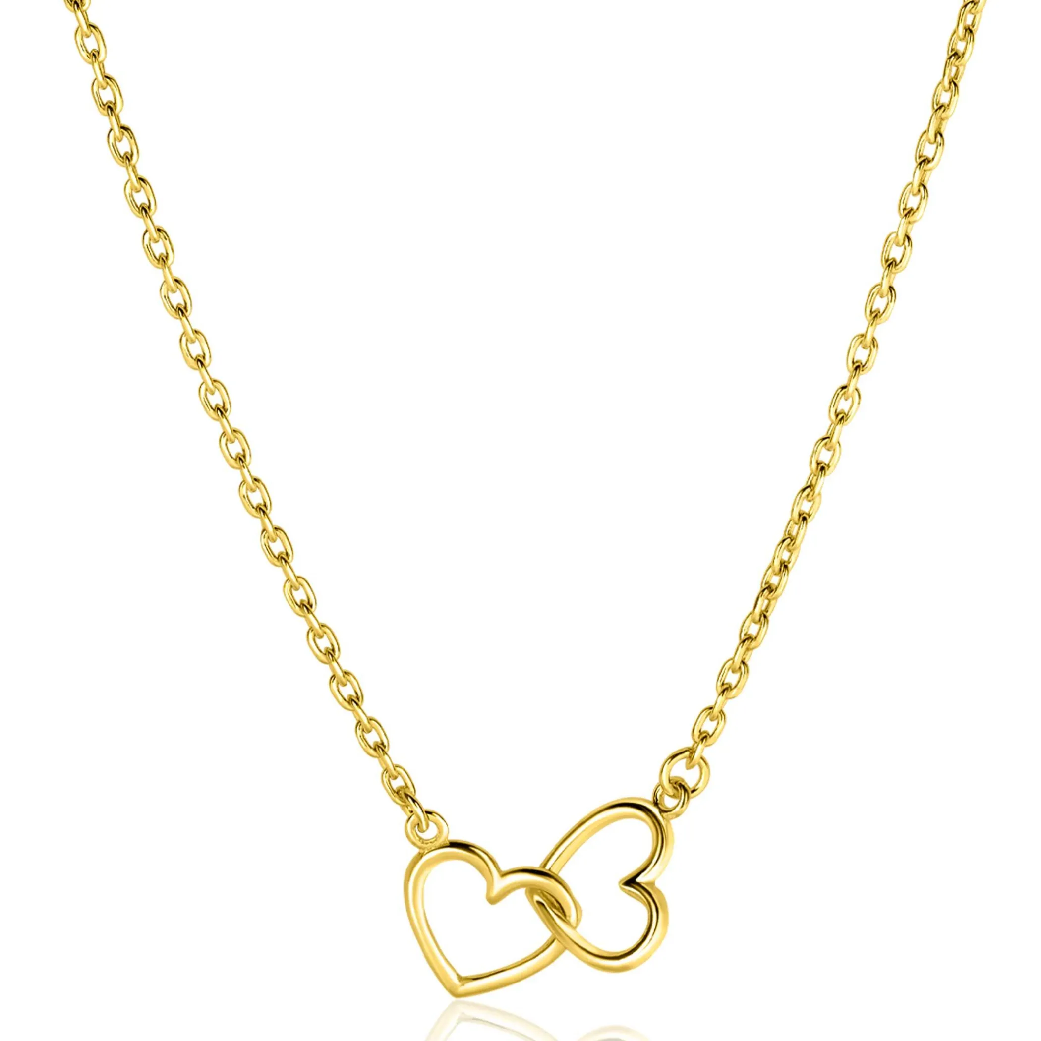 New Zinzi gold plated zilveren ketting met 2 verbonden hartjes 40-45cm ZIC2513G