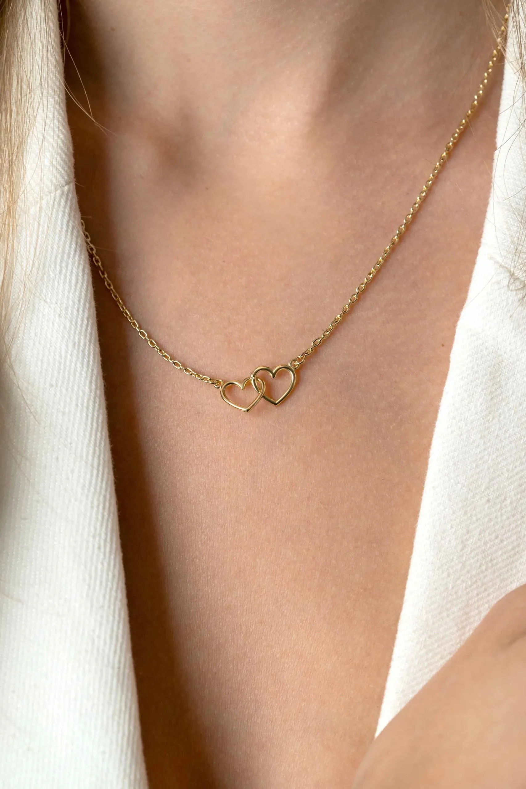 New Zinzi gold plated zilveren ketting met 2 verbonden hartjes 40-45cm ZIC2513G
