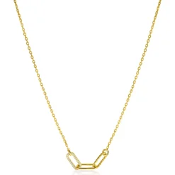 Online Zinzi gold plated zilveren schakel ketting 45cm met drie paperclip schakels, glad bewerkt witte zirconia's ZIC2330Y