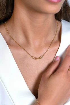 Online Zinzi gold plated zilveren schakel ketting 45cm met drie paperclip schakels, glad bewerkt witte zirconia's ZIC2330Y
