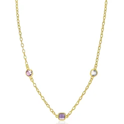 New Zinzi gold plated zilveren schakelketting met ronde en vierkante zettingen pastel en paars 42-45cm ZIC2525G