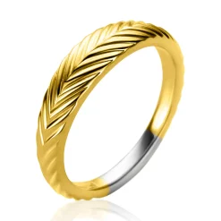 Sale Zinzi gold plated zilveren ring (5mm breed) met veertjesmotief ZIR2644G