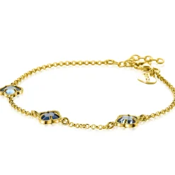 Clearance Zinzi gold plated zilveren schakel armband met twee lichtblauwe klavers en een donkerblauwe klaver in het midden 17-20cm ZIA2662B