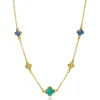 Outlet Zinzi gold plated zilveren schakel ketting met twee donkerblauwe klavers en een grotere groene klaver 40-45cm ZIC2583