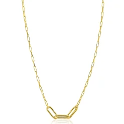 Sale Zinzi gold plated zilveren schakelketting paperclip en 3 grotere ovale schakels 40-45cm ZIC2522