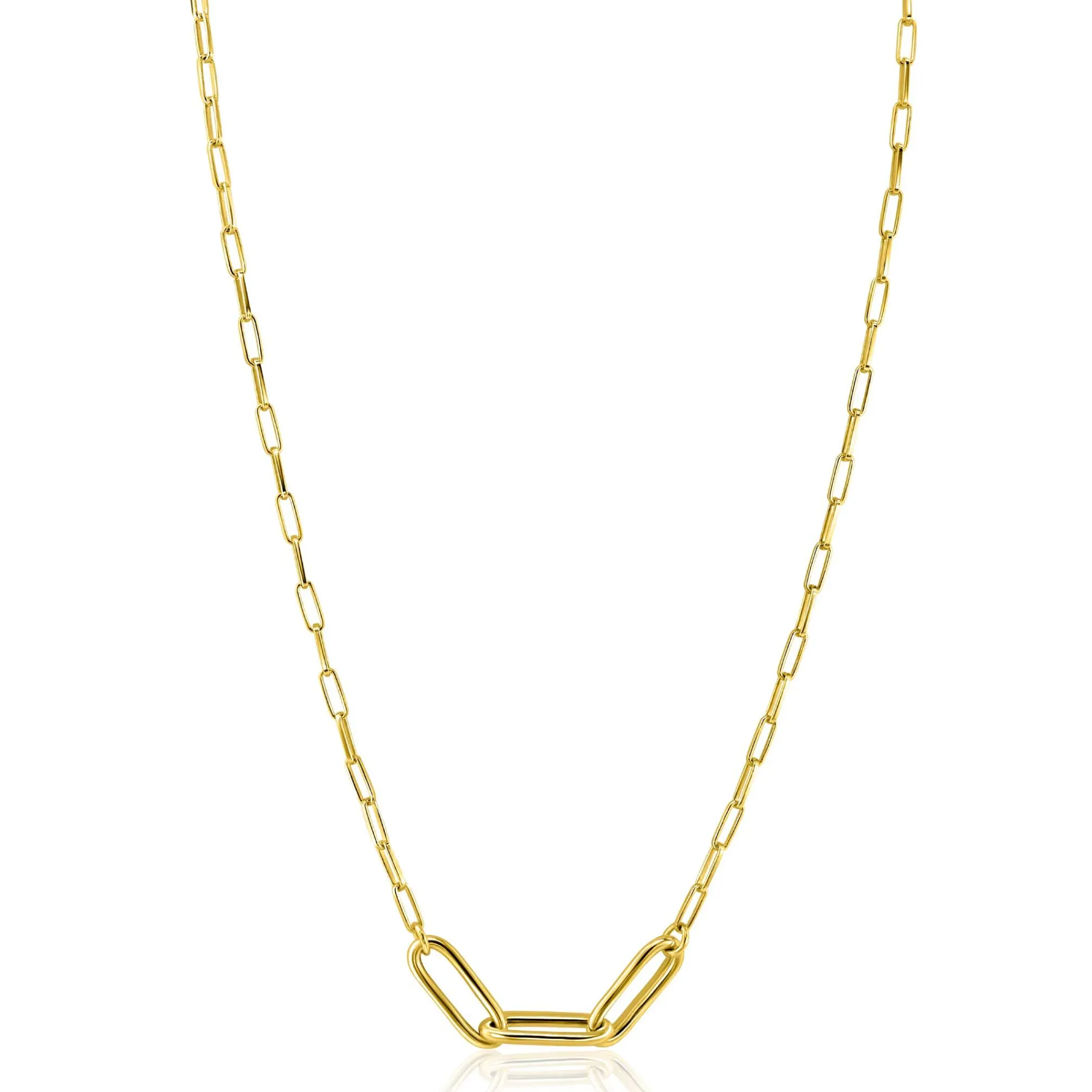 Sale Zinzi gold plated zilveren schakelketting paperclip en 3 grotere ovale schakels 40-45cm ZIC2522
