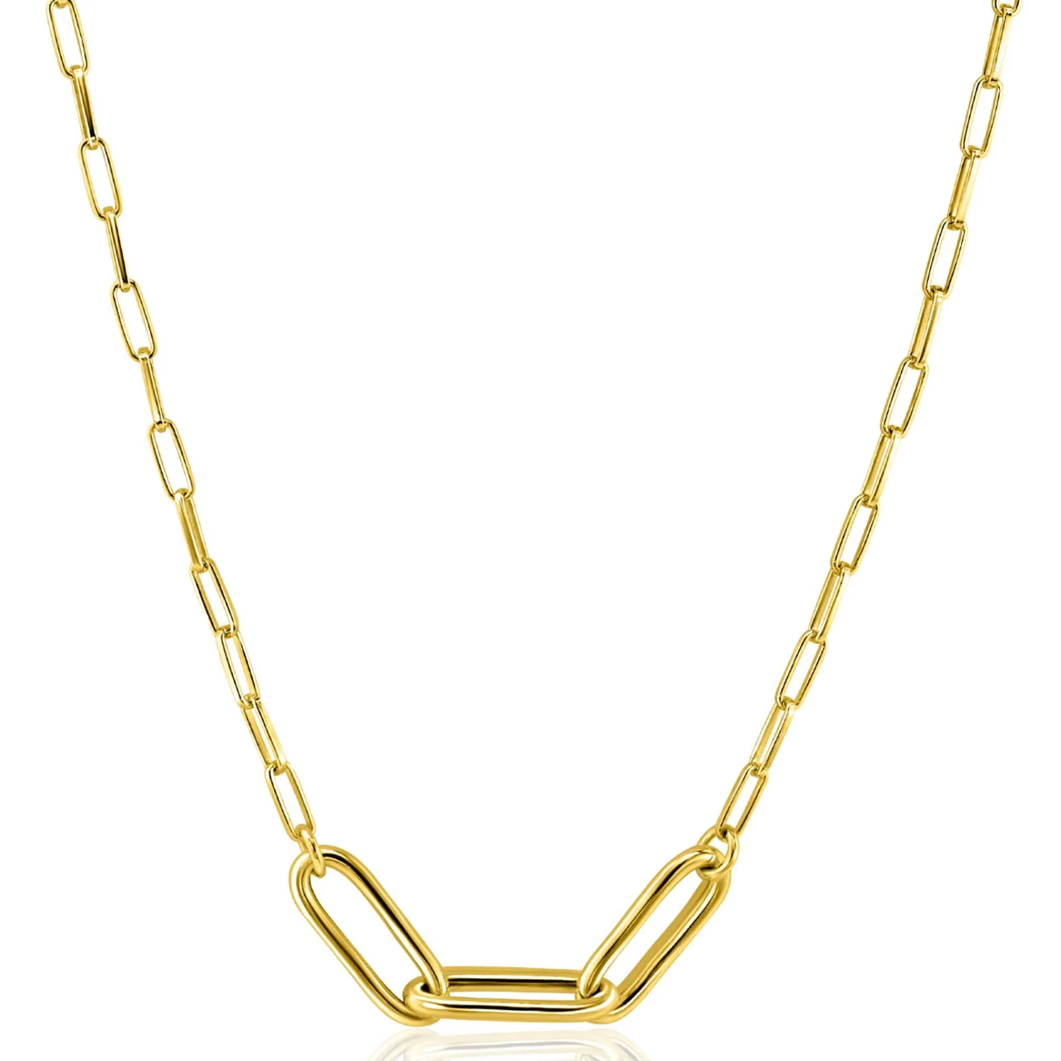 Sale Zinzi gold plated zilveren schakelketting paperclip en 3 grotere ovale schakels 40-45cm ZIC2522