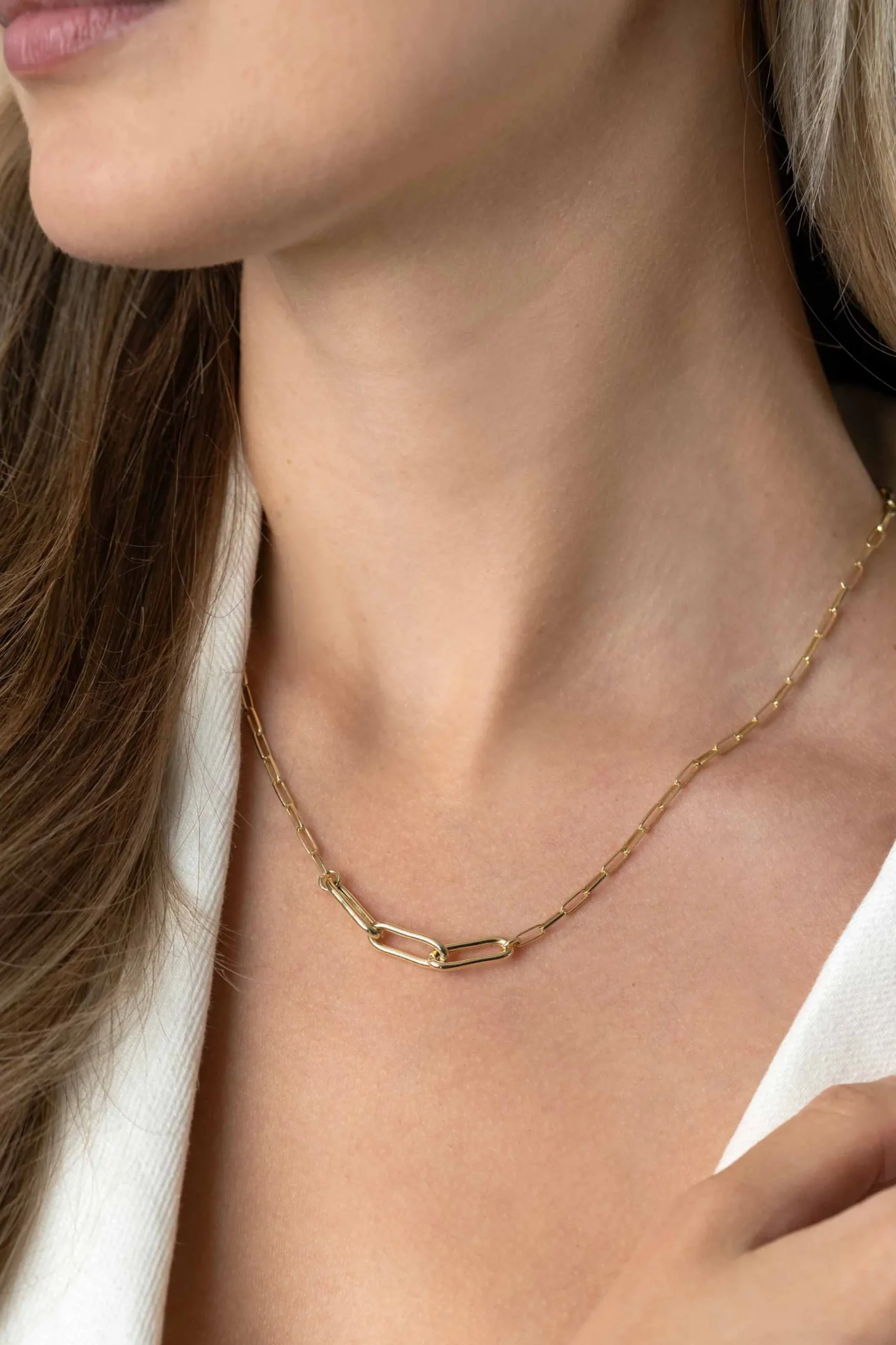 Sale Zinzi gold plated zilveren schakelketting paperclip en 3 grotere ovale schakels 40-45cm ZIC2522