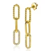 Discount Zinzi gold plated zilveren lange oorsieraden 30mm met drie paperclip schakels, glad bewerkt witte zirconia's ZIO2330Y