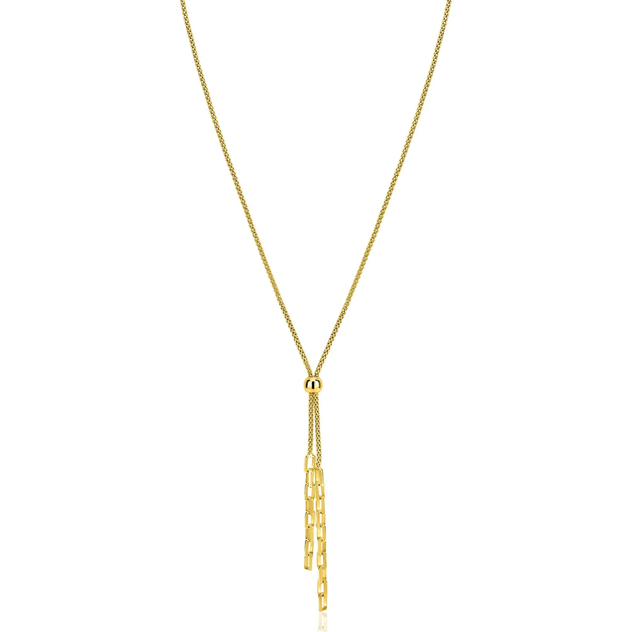 Sale Zinzi gold plated zilveren Y-collier 43–46cm met popcorn schakel en twee bungelende kettinkjes ZIC2710G