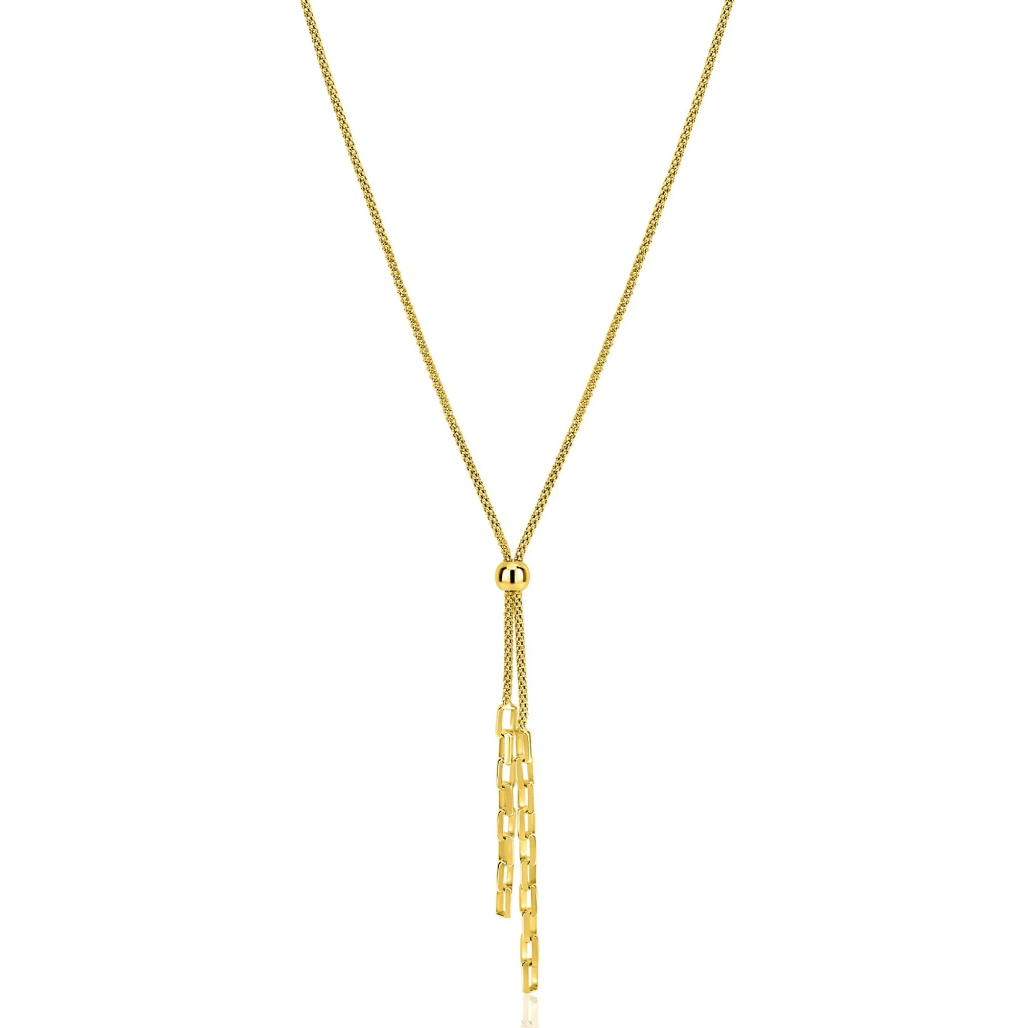 Sale Zinzi gold plated zilveren Y-collier 43–46cm met popcorn schakel en twee bungelende kettinkjes ZIC2710G