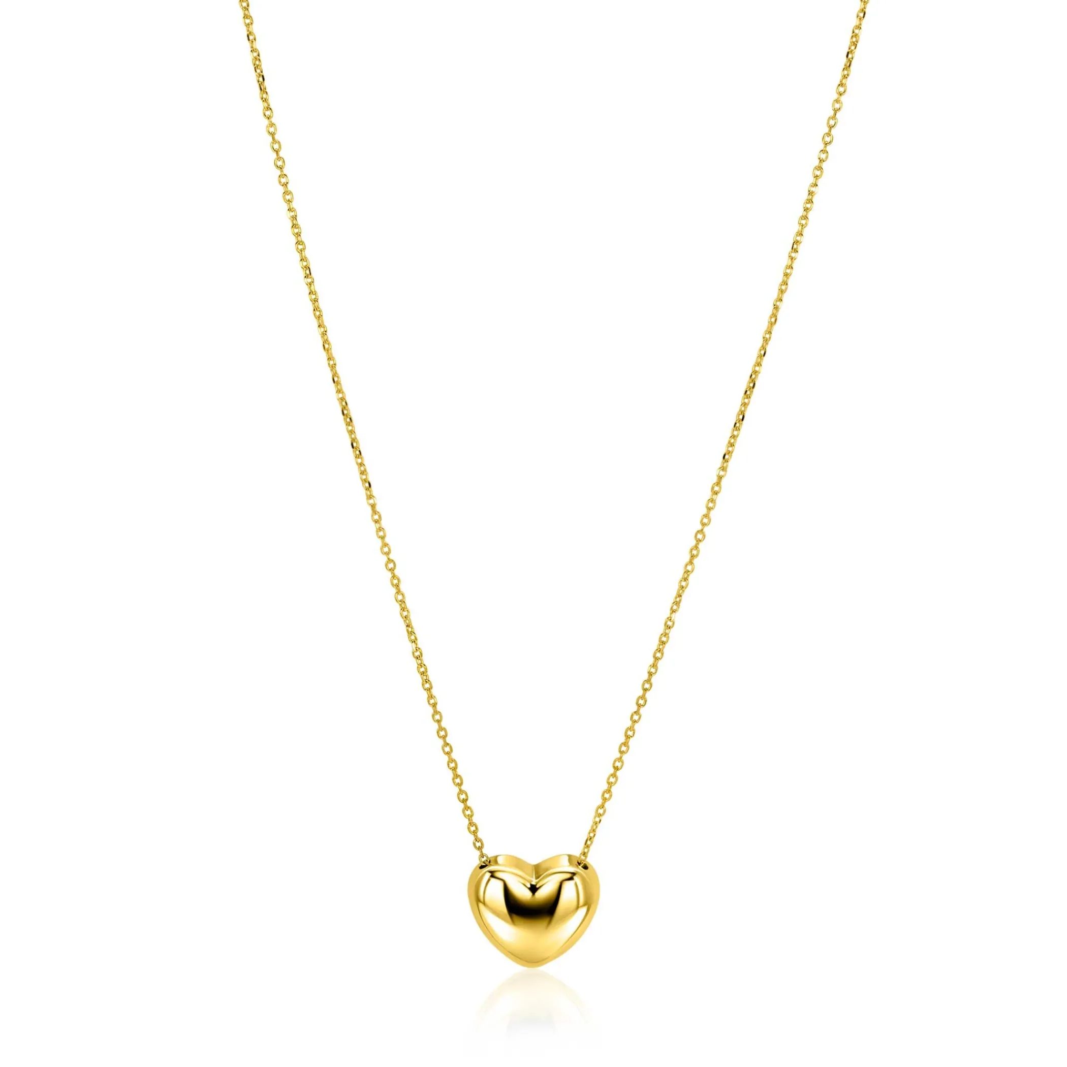 Discount Zinzi gold plated zilveren ketting met luxe groot hart (15mm) 40-45 cm ZIC2672G