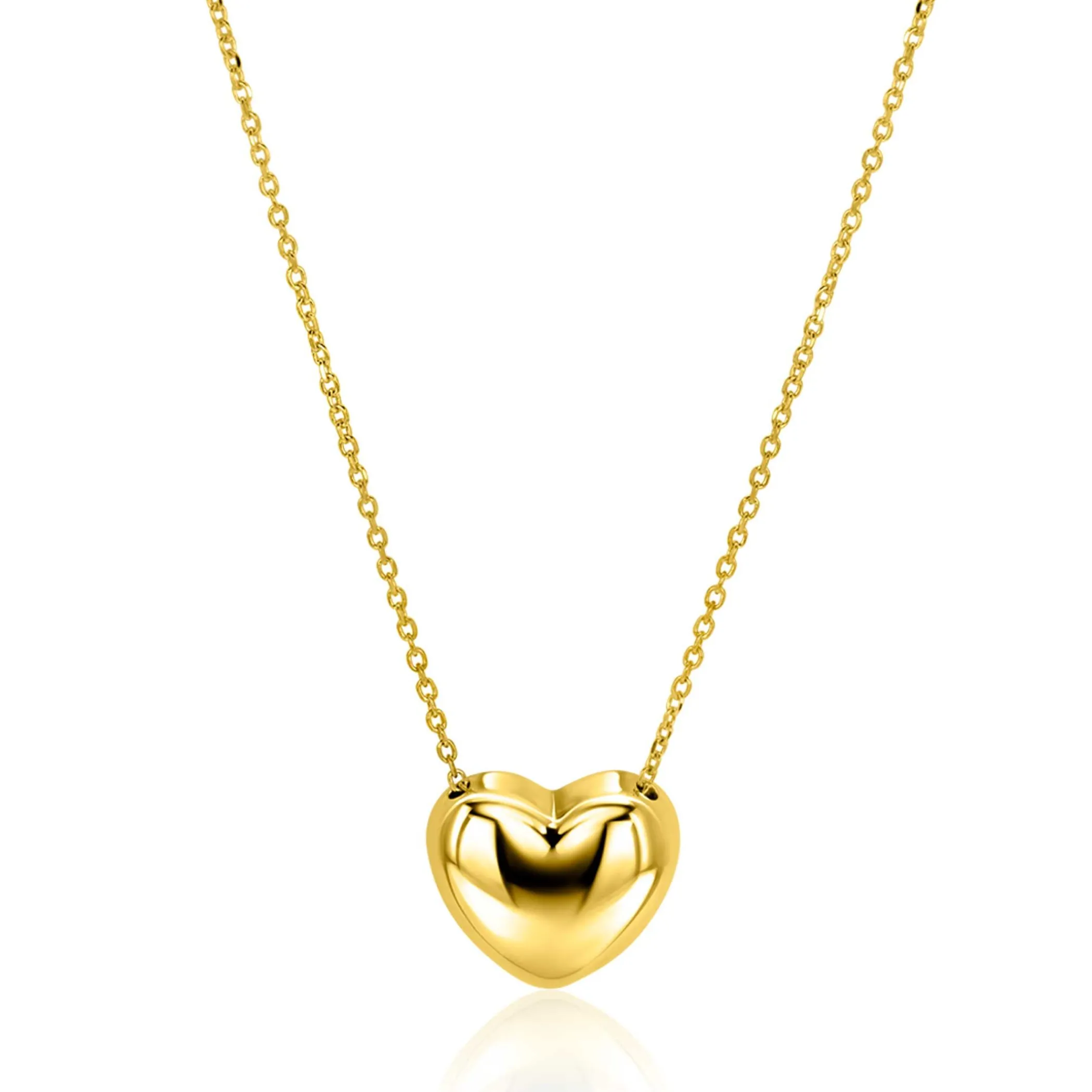 Discount Zinzi gold plated zilveren ketting met luxe groot hart (15mm) 40-45 cm ZIC2672G