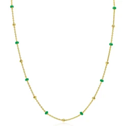 Best Zinzi gold plated zilveren fantasie ketting met 13 groene donuts en glanzende bolletjes 42-45cm ZIC2509