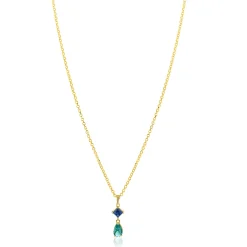 Outlet Zinzi gold plated zilveren ketting 42-45cm met luxe peervormige turquoise hanger en blauwe ruitvorm ZIC2745
