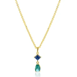 Outlet Zinzi gold plated zilveren ketting 42-45cm met luxe peervormige turquoise hanger en blauwe ruitvorm ZIC2745