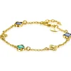 Discount Zinzi gold plated zilveren schakel armband met twee donkerblauwe klavers en een groene klaver 16-19cm ZIA2583