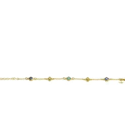 Discount Zinzi gold plated zilveren schakel armband met twee donkerblauwe klavers en een groene klaver 16-19cm ZIA2583