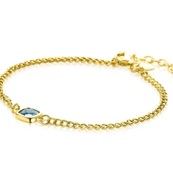 Zinzi gold plated zilveren gourmet armband met vierkante zetting bezet met indigo blauwe kleursteen 16-19cm ZIA2417G