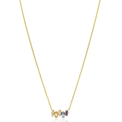 New Zinzi gold plated zilveren ketting met multi-color rechthoekige kleurstenen 42-45cm ZIC2739