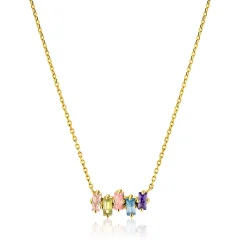 New Zinzi gold plated zilveren ketting met multi-color rechthoekige kleurstenen 42-45cm ZIC2739