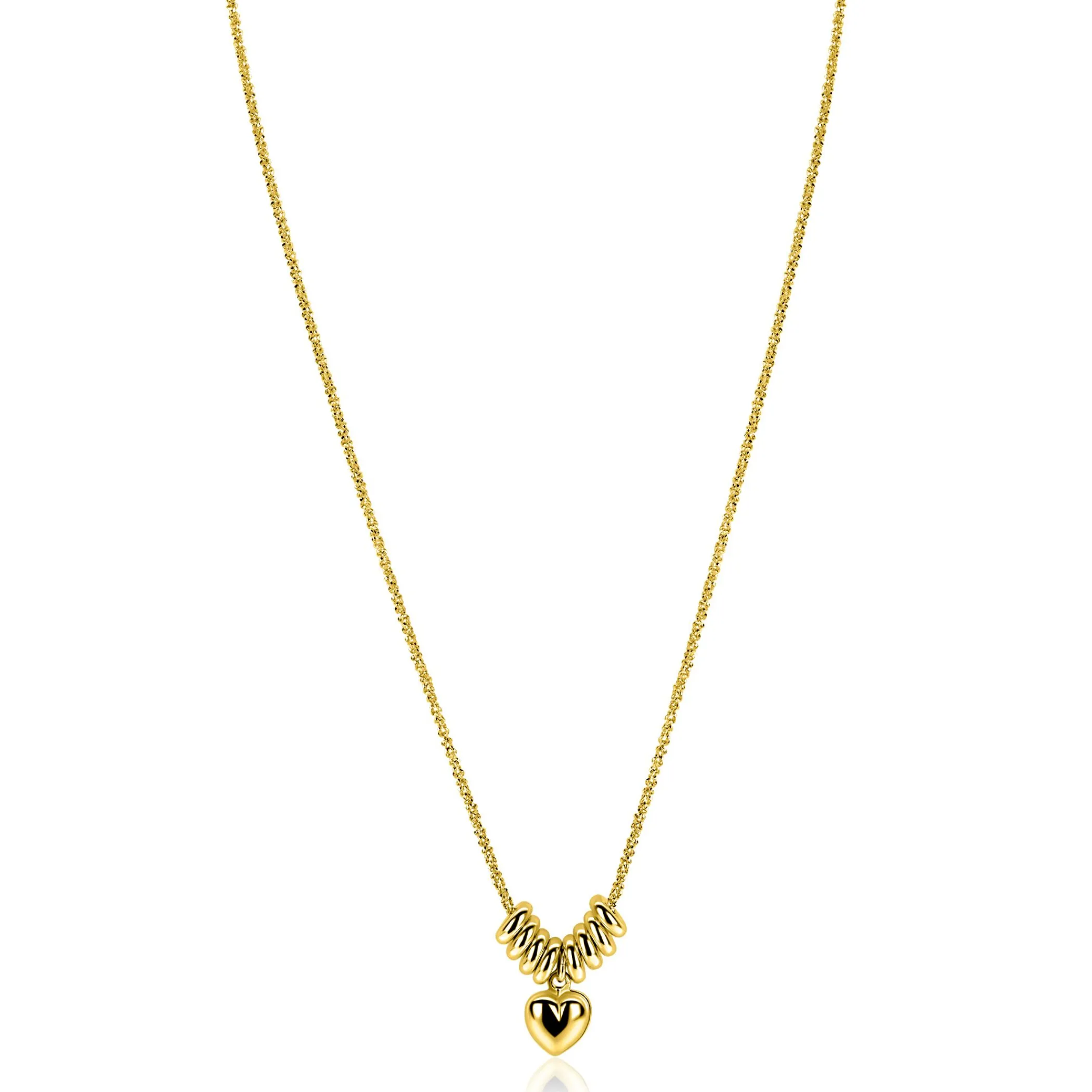 Hot Zinzi gold plated zilveren ketting 42-45cm met hart en 8 glanzende donuts ZIC2760