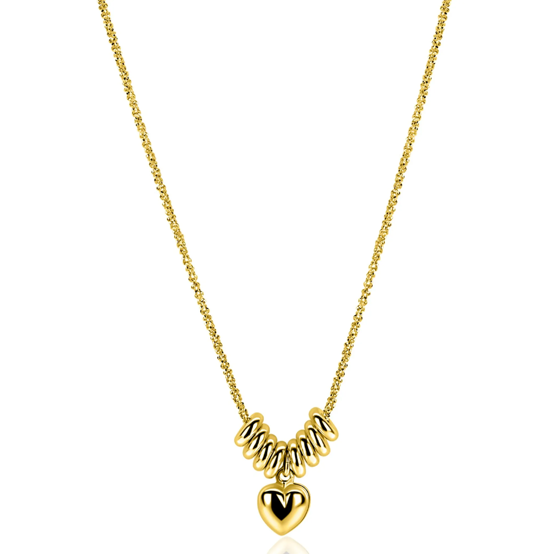 Hot Zinzi gold plated zilveren ketting 42-45cm met hart en 8 glanzende donuts ZIC2760