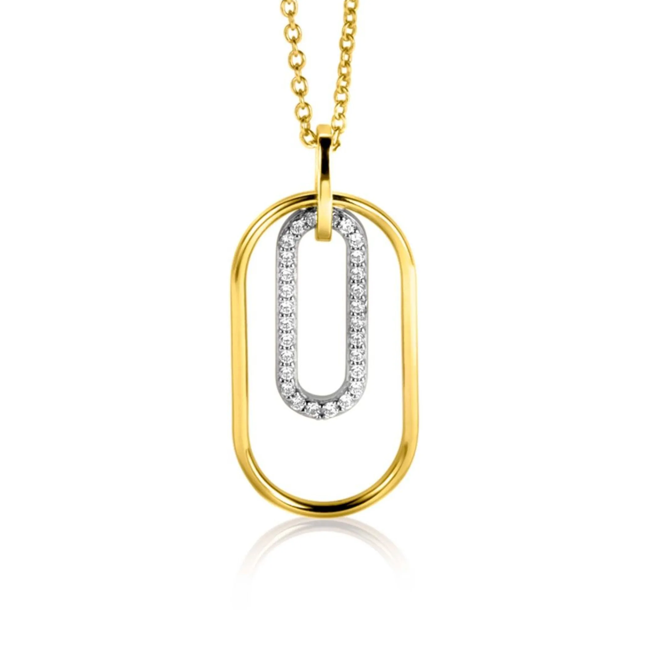 Best Zinzi gold plated zilveren ovale hanger 32mm bezet met witte zirconia's ZIH2329 (zonder collier)