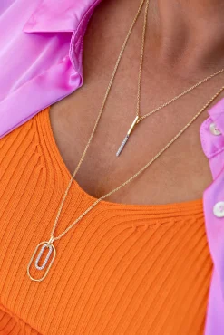 Best Zinzi gold plated zilveren ovale hanger 32mm bezet met witte zirconia's ZIH2329 (zonder collier)