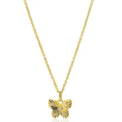 Online Zinzi gold plated zilveren ketting 42-45cm met vlinder hanger, bezet met witte zirkonia's ZIC2742