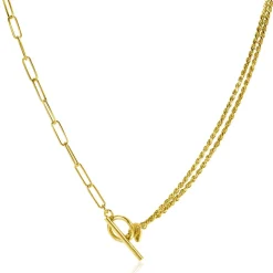 Zinzi gold plated zilveren multi-look ketting 42cm met twee trendy schakels en kapittel-sluiting ZIC2380