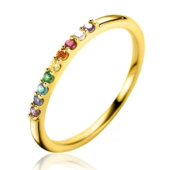 Best Zinzi gold plated zilveren aanschuifring met regenboog kleurstenen in chatonzettingen ZIR2598